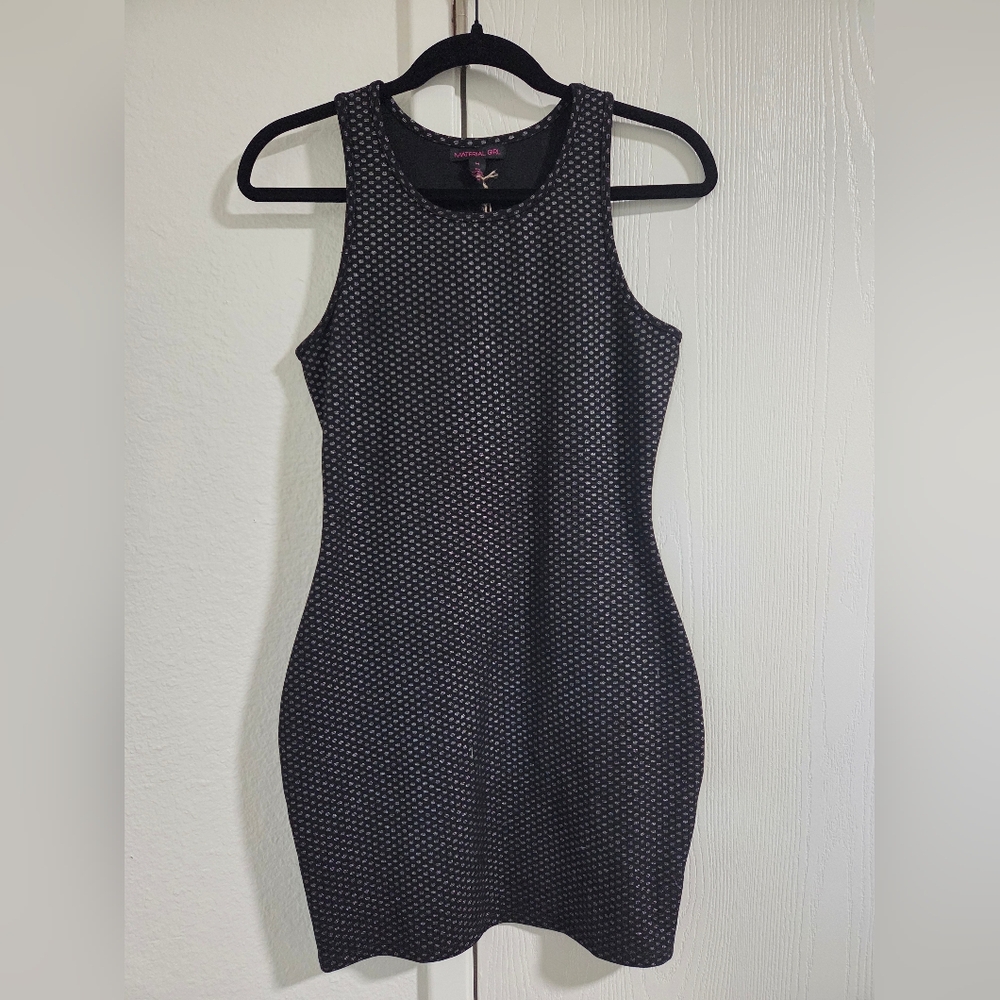 Material Girl Silver and Black Bodycon Mini Dress